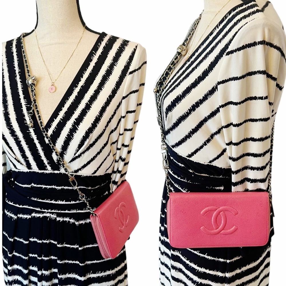 Authentic Chanel | Pink Caviar CC Long Zipper Wallet on Chain WOC